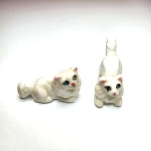 Set of Two Small Vintage White Porcelean Cats